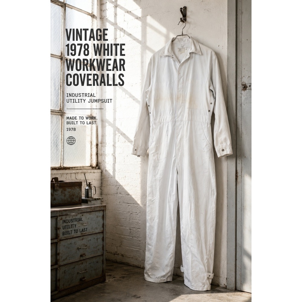 Vintage 1978 White Workwear Coveralls Men's Size 5 | Industrial Utility Jumpsuit